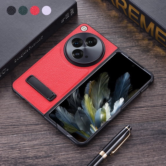 ELEHOLD for One Plus Open Leather Case Premium Lychee Texture Slim Lightweight Shockproof Cover with Folding Invisible Kickstand Anti-Scratch Case for One Plus Open,Red