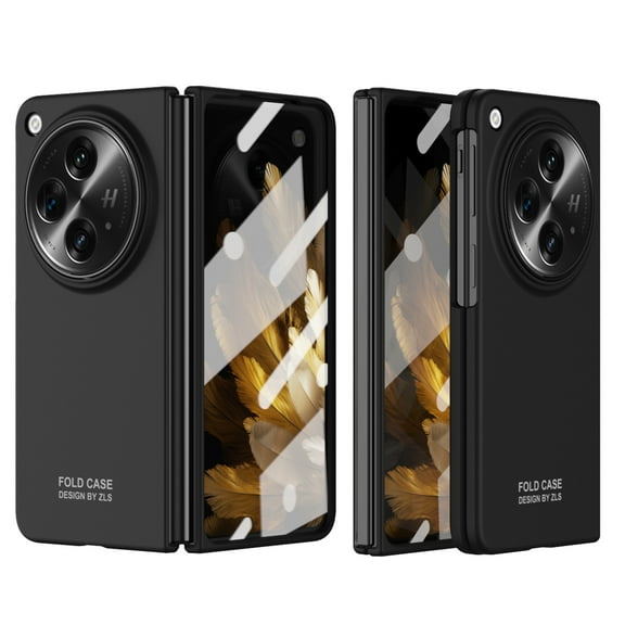 ELEHOLD for One Plus Open Rugged Full Body Case with Built-in Tempered Glass Screen Protector Shockproof Matte Skin-Friendly Protective Case Cover for One Plus Open - Black