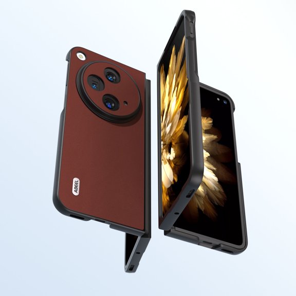 ELEHOLD for One Plus Open Slim Leather Protective Case,Vintage Elegant Premium Genuine Leather Shockproof Anti-Scratches Cover for One Plus Open,Coffee
