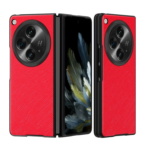 ELEHOLD for OnePlus Open 2023 Leather Protective Case,Premium PU Leather Slim Lightweight Shockproof Anti-Scratch Protective Case Compatible with OnePlus Open,Red