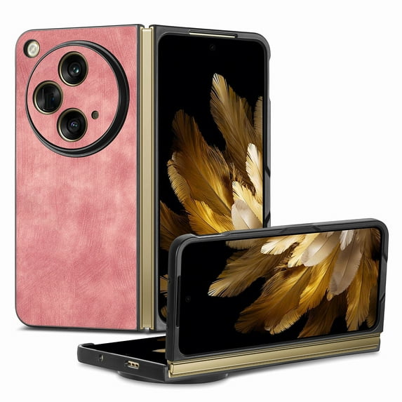 ELEHOLD for OnePlus Open Case,Retro PU Leather Case Slim Fit Lightweight Skin- Friendly All-Inclusive Lens Protection Shockproof Anti-Scratch Case Cover for OnePlus Open - Pink