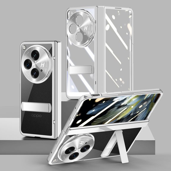 ELEHOLD for OnePlus Open Rugged Hinge Protective Case,with Built-in HD Screen Protector Invisible Kickstand All-Inclusive Lens Protection Shockproof Case for OnePlus Open,Silver