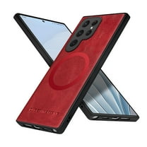 ELEHOLD PU Leather Case For Samsung Galaxy S22 Ultra Slim Magnetic Shockproof Cover, [MagSafe Compatible], [Lens&Screen Protection], Drop protection Case - Winered