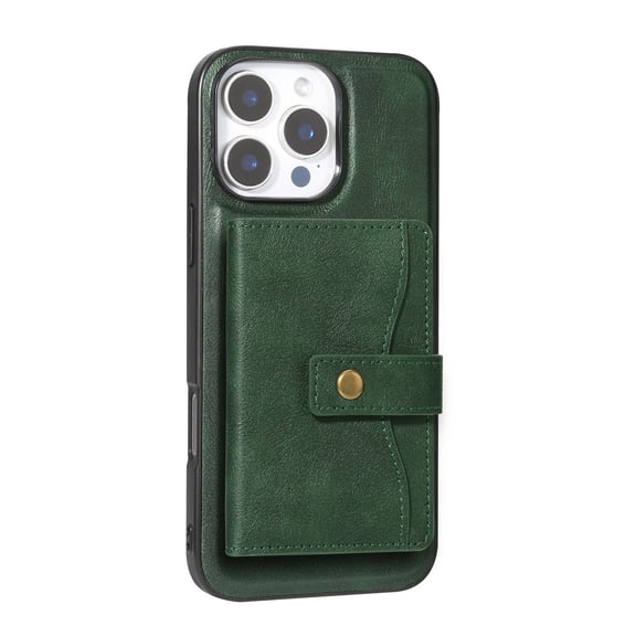ELEHOLD PU Leather Case For iPhone 15 Pro Max 6.7" Shockproof Mag Safe Cover, with Magnetic Detachable Card Holder, Versatile Kickstand, Green