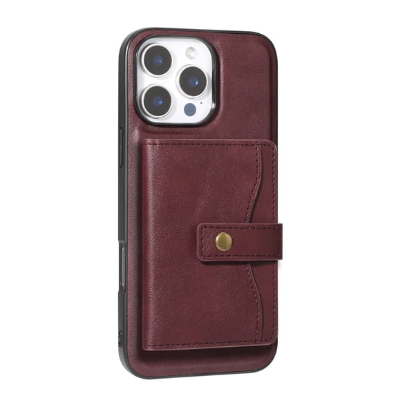ELEHOLD PU Leather Case For iPhone 15 Pro Max 6.7" Shockproof Mag Safe Cover, with Magnetic Detachable Card Holder, Versatile Kickstand, Winered