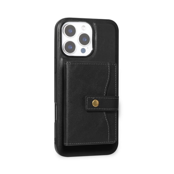 ELEHOLD PU Leather Case For iPhone 16 Pro 6.3" Shockproof Mag Safe Cover, with Magnetic Detachable Card Holder, Versatile Kickstand, Black