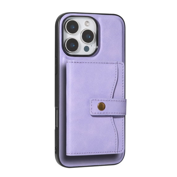 ELEHOLD PU Leather Case For iPhone 16 Pro 6.3" Shockproof Mag Safe Cover, with Magnetic Detachable Card Holder, Versatile Kickstand, Purple