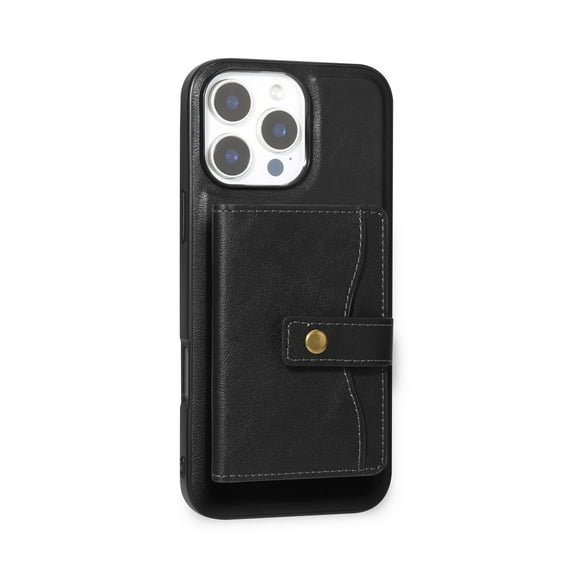 ELEHOLD PU Leather Case For iPhone 16e 6.1" Shockproof Mag Safe Cover, with Magnetic Detachable Card Holder, Versatile Kickstand, Black