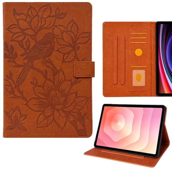ELEHOLD PU Leather Embossed Floral Pattern Leather Folio Kickstand Case with Card Slots for Amazon Fire HD 8 & 8 Plus Tablet (12th Generation/10th Generation, 2024/2022/2020), Brown
