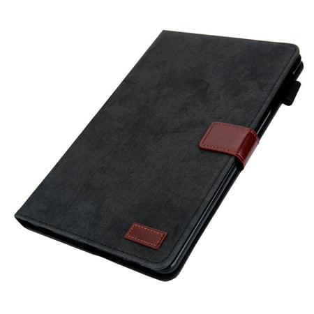 ELEHOLD PU Leather Folio Case For iPad mini (6th Generation) Kickstand Shockproof Cover, with Credit Card Holder & Pencil Holder, Auto Sleep&Weke -Black
