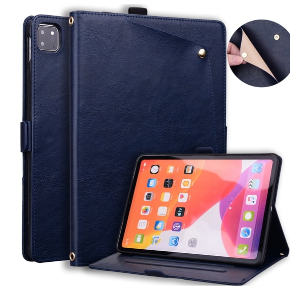 ELEHOLD PU Leather Folio Case for iPad Pro 13" (M5) 2025/(M4) 2024 Business Premium Leather Folio Adjustable Stand Card Slots Cover,Blue