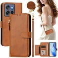 thumbnail image 1 of ELEHOLD PU Leather Wallet Phone Case For Motorola Moto G Stylus 5G (2025) with Zipper Pocket Magnetic Closure Flip Folio 7 Card Slots Shoulder Strap RFID Blocking Shockproof Stand Case Cover,Brown, 1 of 10