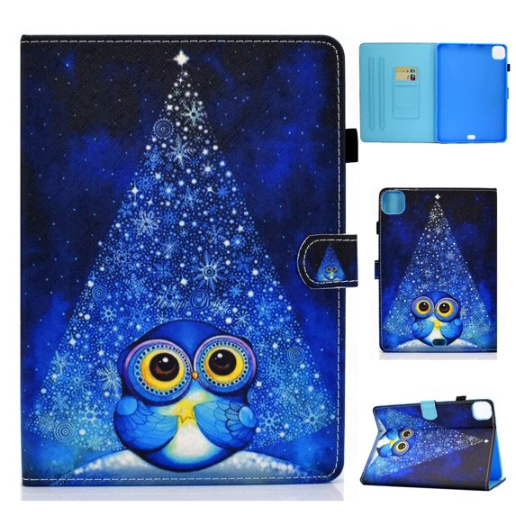 ELEHOLD Pattern Leather Case for iPad Air 11 inch 2024/Air 5th/4th Gen/iPad Pro 11" 2022/2021/2020/2018,Magnetic Clasp Folio Flip Smart Case Card Slots Kickstand Shockproof Cover,Owl