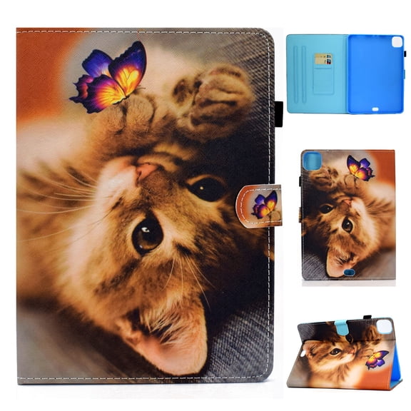 ELEHOLD Pattern Leather Case for iPad Pro 11 inch 2024 ,Magnetic Clasp Folio Flip Smart Case Card Slots Kickstand Shockproof Cover for iPad Pro 11" 2024,Cat