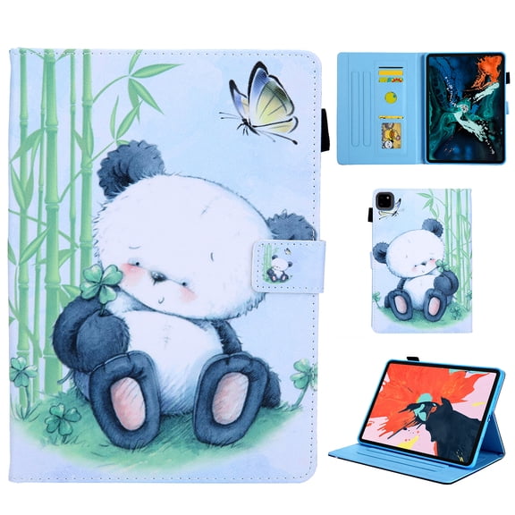 ELEHOLD Pattern Wallet Case for iPad Pro 11 inch 2024,Multi-Angle View Stand Leather Smart Flip Protective Cover with Card Holder & Pencil Loop, Wake/Sleep,Panda