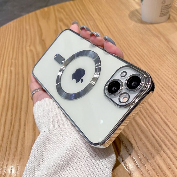 ELEHOLD for Phone 15 Plus Clear Case Magnetic Compatible with MagSafe Crystal Clear Back Slim Lightweight Anti-Yellowing Shockproof Cover for iPhone 15 Plus 6.7", Silver