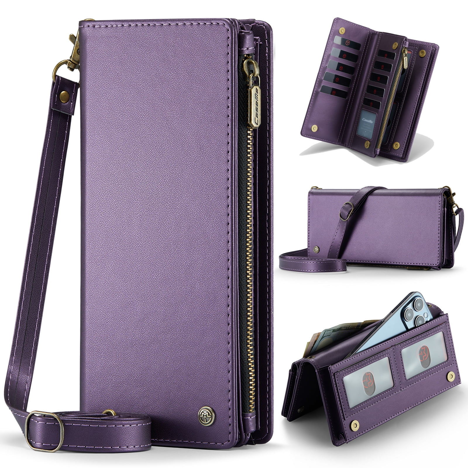 ELEHOLD Phone Bag Wallets for Women Girls,Luxury PU Leather Wallet Bag Crossbody Handbag with Phone Pocket Zipper Pocket Large Capacity Credit Card Holders Wriststrap Shoulder Strap,Purple