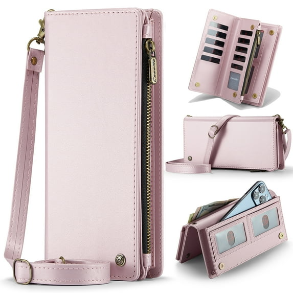 ELEHOLD Phone Bag Wallets for Women Girls,Luxury PU Leather Wallet Bag Crossbody Handbag with Phone Pocket Zipper Pocket Large Capacity Credit Card Holders Wriststrap Shoulder Strap,Pink