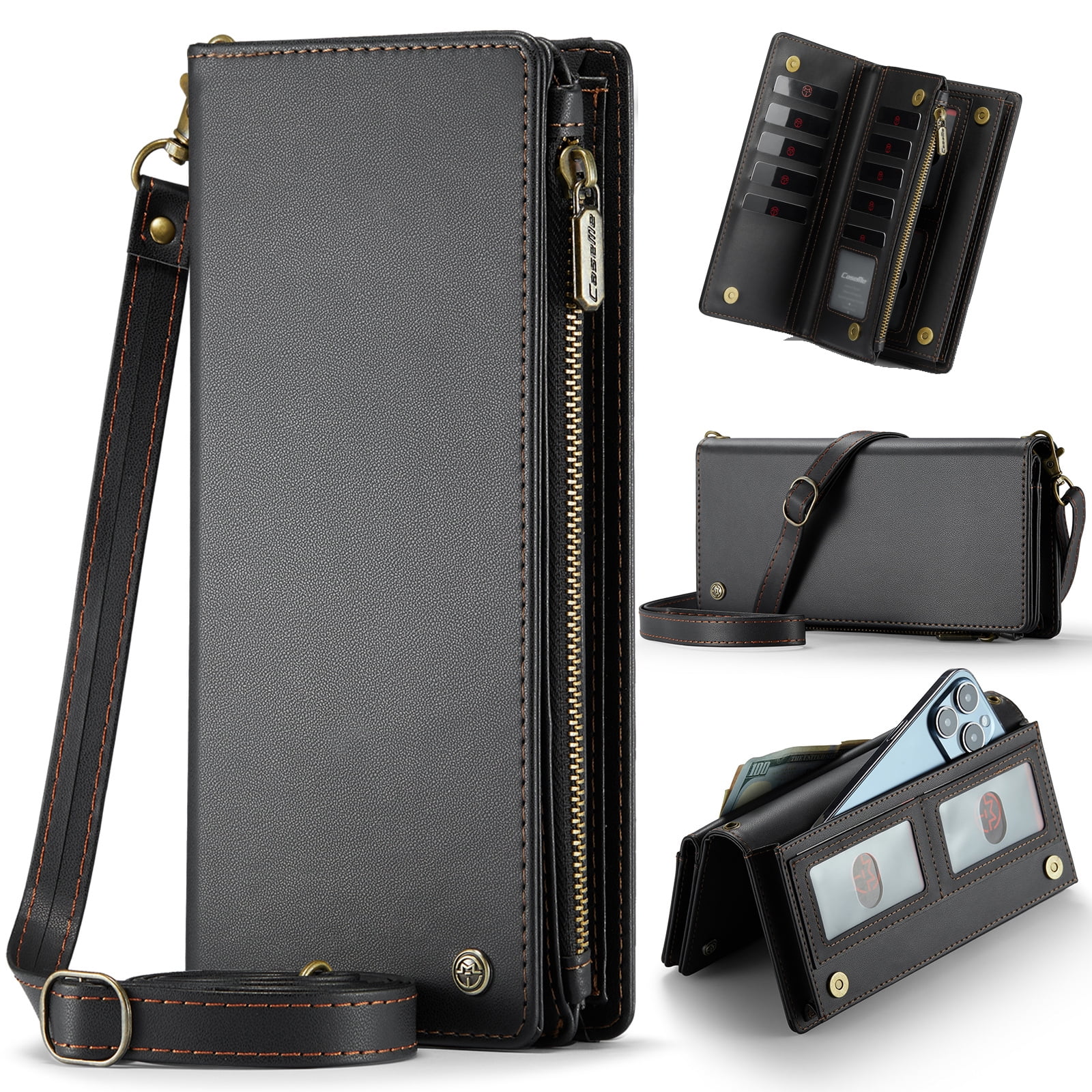 ELEHOLD Phone Bag Wallets for Women Girls,Luxury PU Leather Wallet Bag Crossbody Handbag with Phone Pocket Zipper Pocket Large Capacity Credit Card Holders Wriststrap Shoulder Strap,Black