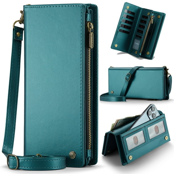 ELEHOLD Phone Bag Wallets for Women Girls,Luxury PU Leather Wallet Bag Crossbody Handbag with Phone Pocket Zipper Pocket Large Capacity Credit Card Holders Wriststrap Shoulder Strap,Green