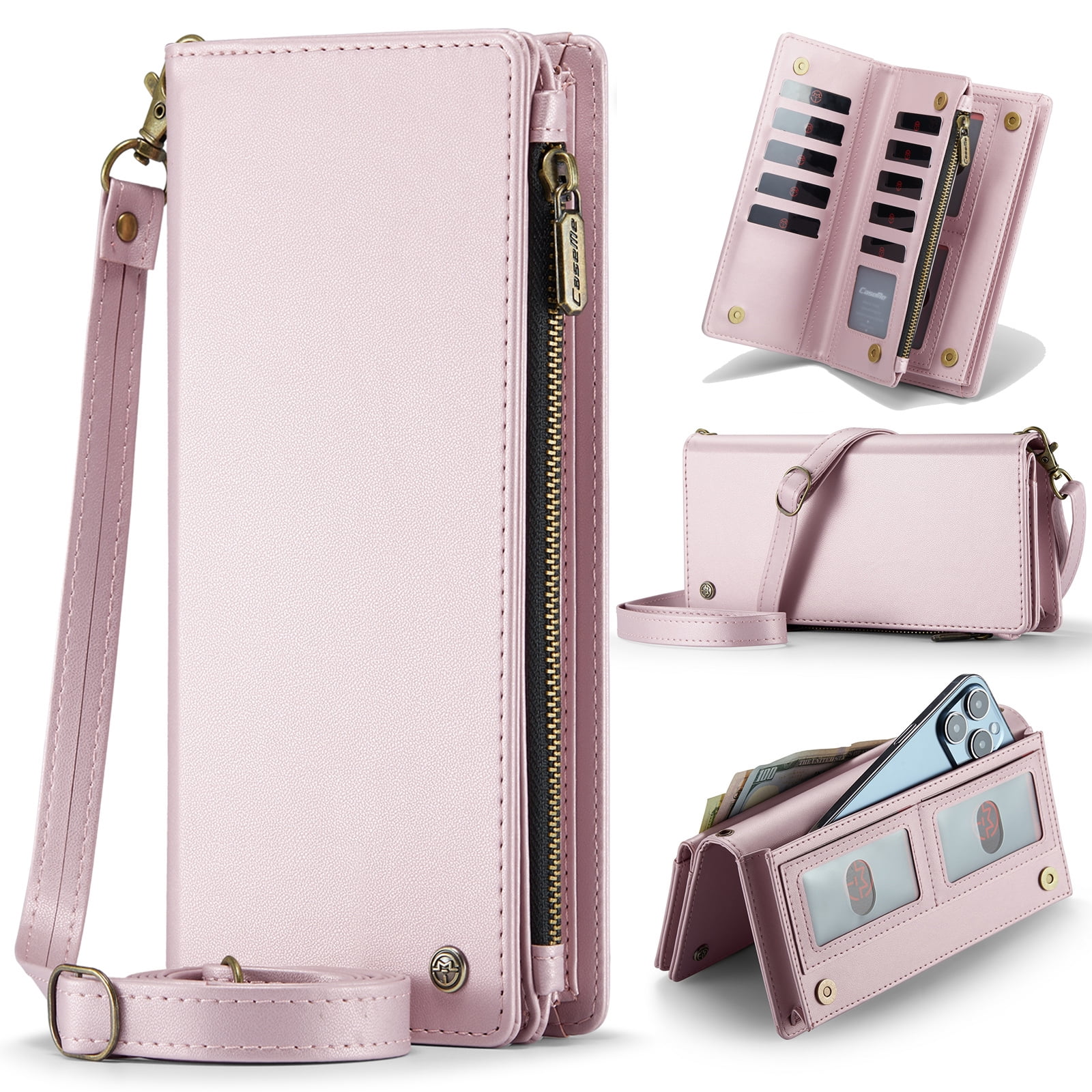 ELEHOLD Phone Bag Wallets for Women Girls Luxury PU Leather Wallet Bag Crossbody Handbag with Phone Pocket Zipper Pocket Large Capacity Credit Card Holders Wriststrap Shoulder Strap Pink Walmart Busin...