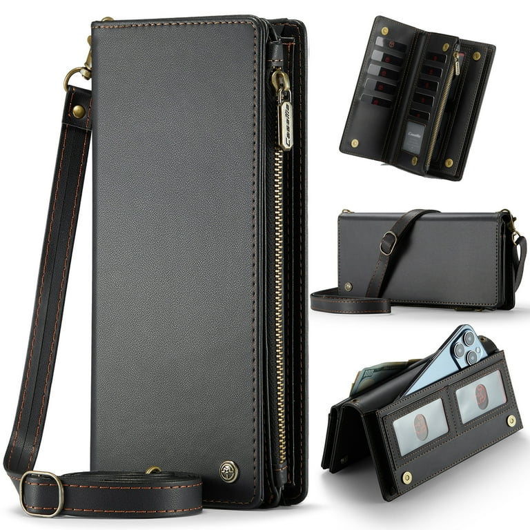 ELEHOLD Phone Bag Wallets for Women Girls Luxury PU Leather Wallet Bag Crossbody Handbag with Phone Pocket Zipper Pocket Large Capacity Credit Card Holders Wriststrap Shoulder Strap Black Walmart