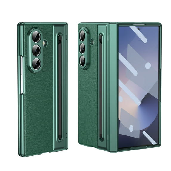 ELEHOLD Phone Case for Samsung Galaxy Z Fold 5, Shockproof Rugged Lightweight Leather S Pen Slot (Pen not included) Hinge Protection Cover Case with Screen Protector,Green