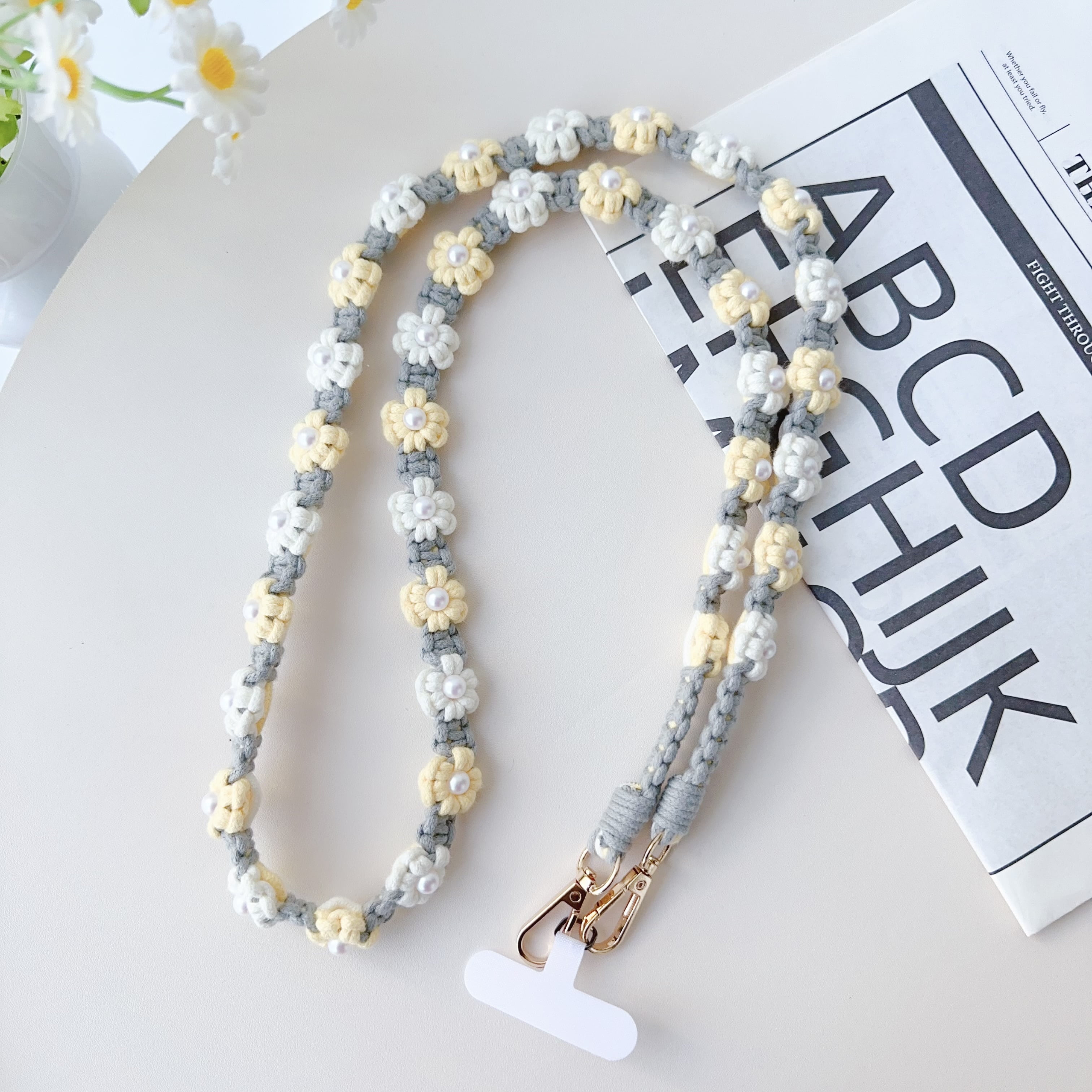ELEHOLD Phone Crossbody Chain CellPhone Lanyard Strap,Universal Phone Chain Strap with Tether Patches Compatible with Most Phones,Gray Yellow White