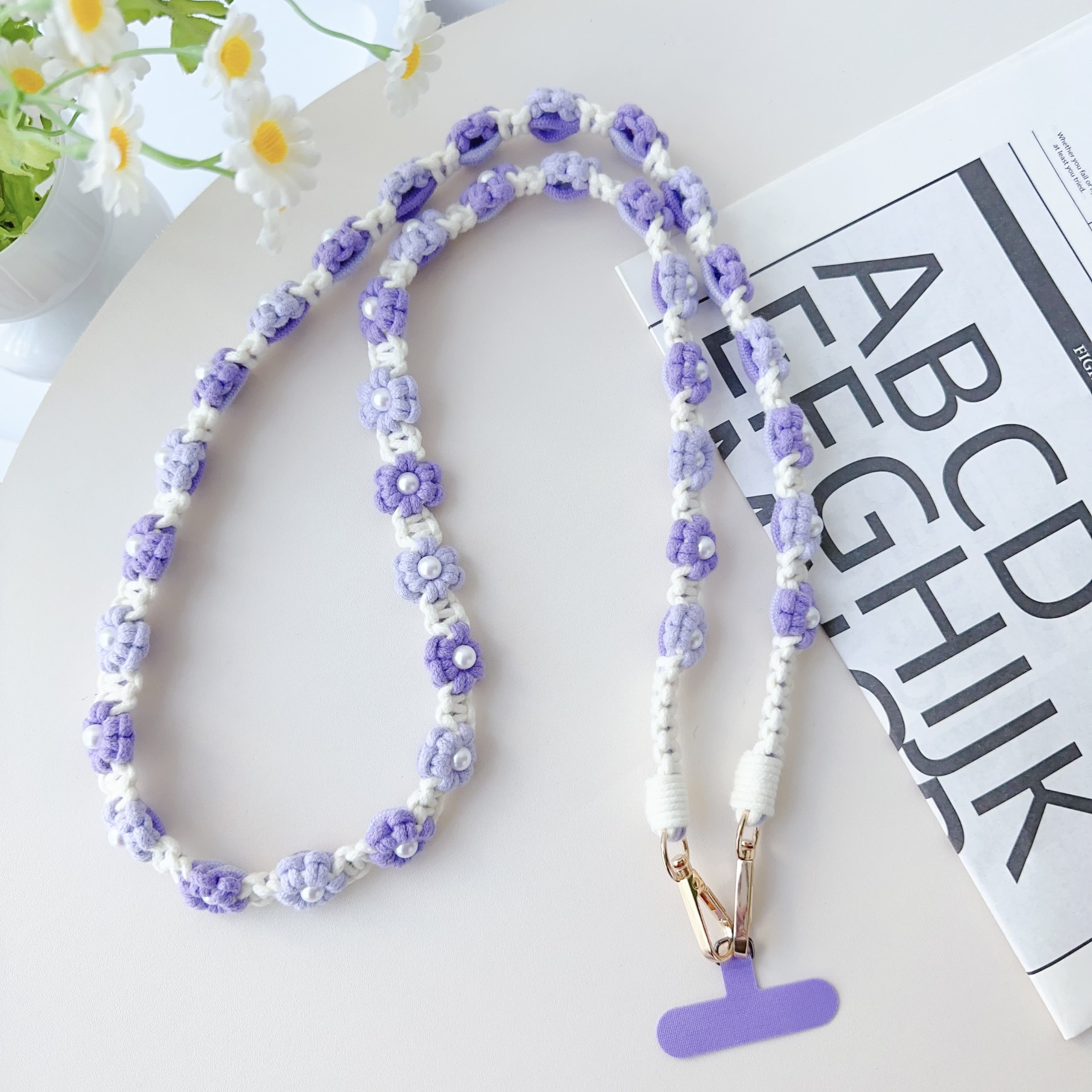 ELEHOLD Phone Crossbody Chain CellPhone Lanyard Strap,Universal Phone Chain Strap with Tether Patches Compatible with Most Phones,Purple Purple White