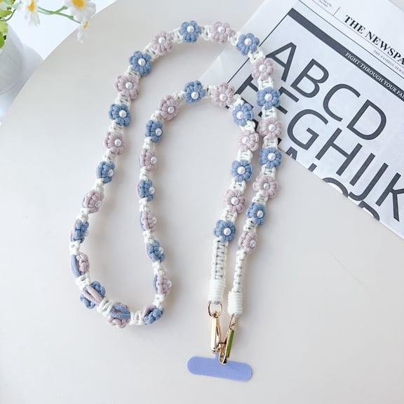 ELEHOLD Phone Crossbody Chain CellPhone Lanyard Strap,Universal Phone Chain Strap with Tether Patches Compatible with Most Phones,White Blue Pink