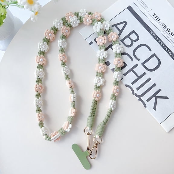 ELEHOLD Phone Crossbody Chain CellPhone Lanyard Strap,Universal Phone Chain Strap with Tether Patches Compatible with Most Phones,White Green Pink
