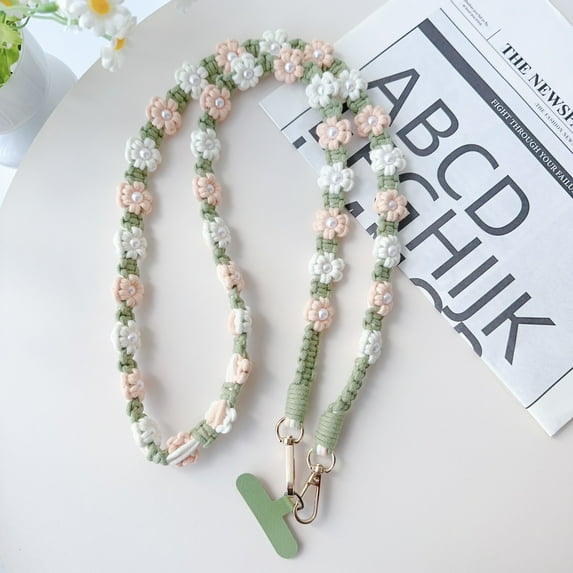 ELEHOLD Phone Crossbody Chain CellPhone Lanyard Strap,Universal Phone Chain Strap with Tether Patches Compatible with Most Phones,White Green Pink