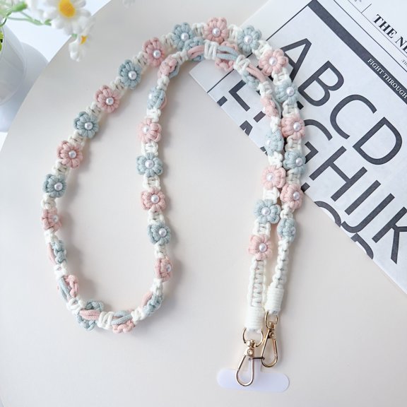 ELEHOLD Phone Crossbody Chain CellPhone Lanyard Strap,Universal Phone Chain Strap with Tether Patches Compatible with Most Phones,White Pink Blue