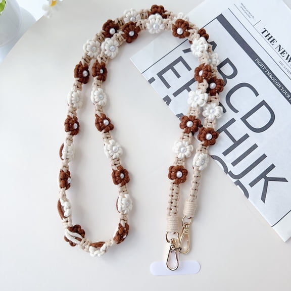 ELEHOLD Phone Crossbody Chain CellPhone Lanyard Strap,Universal Phone Chain Strap with Tether Patches Compatible with Most Phones,White Pink Brown