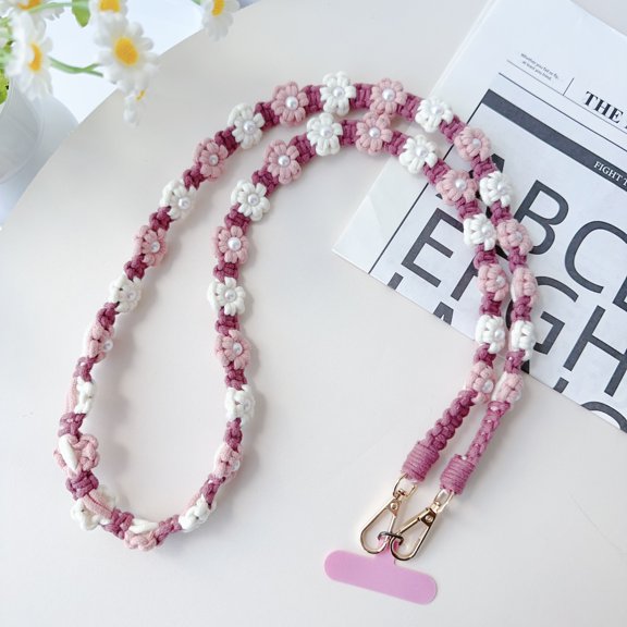 ELEHOLD Phone Crossbody Chain CellPhone Lanyard Strap,Universal Phone Chain Strap with Tether Patches Compatible with Most Phones,White Pink Red