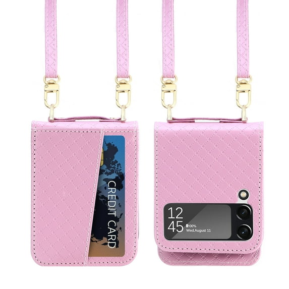 ELEHOLD Phone Lanyard Case for Samsung Galaxy Z Flip 3.Fashion Luxury PU Leather and TPU With Phone Rope Shockproof Case for Samsung Galaxy Z Flip 3 6.7 inch,Pink