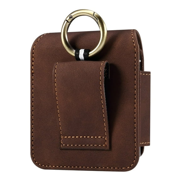 ELEHOLD Phone Pouch for Samsung Galaxy Z Flip 5/4/3 Holster Belt Case, Universal PU Leather Phone Bag with Belt Clip Holster Metal Carabiner Case for Motorola Razr 40 Ultra  -  Coffee