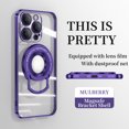 thumbnail image 1 of ELEHOLD Plating Case for iPhone 12 Pro Max 6.7",Transparent Clear Back Magnetic Compatible with MagSafe Charging Foldable Kickstand Shockproof Anti-Yellowing Case,Darkpurple, 1 of 6