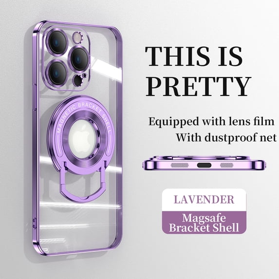 ELEHOLD Plating Case for iPhone 15 Pro,Transparent Clear Back Magnetic Compatible with MagSafe Charging Foldable Kickstand Shockproof Anti-Yellowing Case for iPhone 15 Pro,Lightpurple