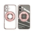 thumbnail image 1 of ELEHOLD Plating Case for iPhone 16 Plus,Transparent Clear Back Magnetic Compatible with Mag Safe Charging Foldable Kickstand Shockproof Anti-Yellowing Case for iPhone 16 Plus,Rosegold, 1 of 6