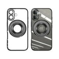 thumbnail image 1 of ELEHOLD Plating Case for iPhone 16 Plus,Transparent Clear Back Magnetic Compatible with Mag Safe Charging Foldable Kickstand Shockproof Anti-Yellowing Case for iPhone 16 Plus,Black, 1 of 6