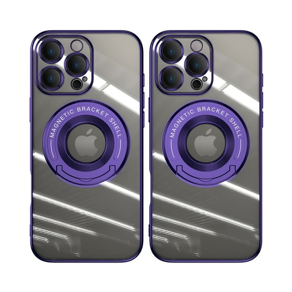 ELEHOLD Plating Case for iPhone 16 Pro Max,Transparent Clear Back Magnetic Compatible with Mag Safe Charging Foldable Kickstand Shockproof Anti-Yellowing Case for iPhone 16 Pro Max,Darkpurple
