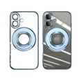 thumbnail image 1 of ELEHOLD Plating Case for iPhone 16,Transparent Clear Back Magnetic Compatible with Mag Safe Charging Foldable Kickstand Shockproof Anti-Yellowing Case for iPhone 16,Blue, 1 of 6