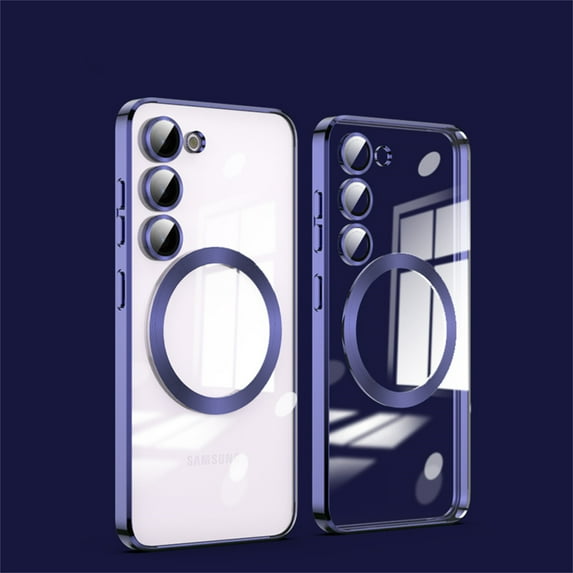 ELEHOLD Plating Clear Case for Samsung Galaxy S23 Plus 6.6",Transparent Clear Electroplated Frame with Camera Lens Protector Compatible with MagSafe Magnetic Shockproof Case,Darkpurple