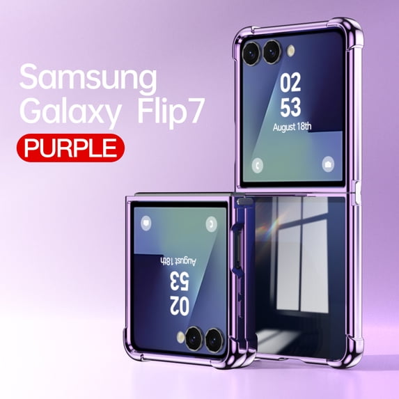 ELEHOLD Plating Clear Case for Samsung Galaxy Z Flip 7 2025, with Four-Cornered Shockproof Protection Transparent Electroplated Shell for Samsung Galaxy Z Flip 7 2025,Purple