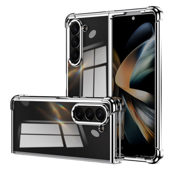 ELEHOLD Plating Clear Case for Samsung Galaxy Z Fold5,Rugged Case with Four-Cornered Shockproof Protection Transparent Electroplated Shell for Galaxy Z Fold5 2023,Silver