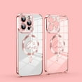 thumbnail image 1 of ELEHOLD Plating Clear Case for iPhone 14 Pro Max 6.7",Transparent Clear Anti-Yellowing Magnetic Compatible with MagSafe Bling Glitter All-inclusive Lens Protection Shockproof Case,Rosegold, 1 of 7