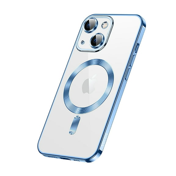 ELEHOLD Plating Clear Case for iPhone 15 -6.1" Transparent Clear Anti-Yellowing Compatible with MagSafe Magnetic Shockproof Slim Case with Camera Lens Protection for iPhone 15,Blue
