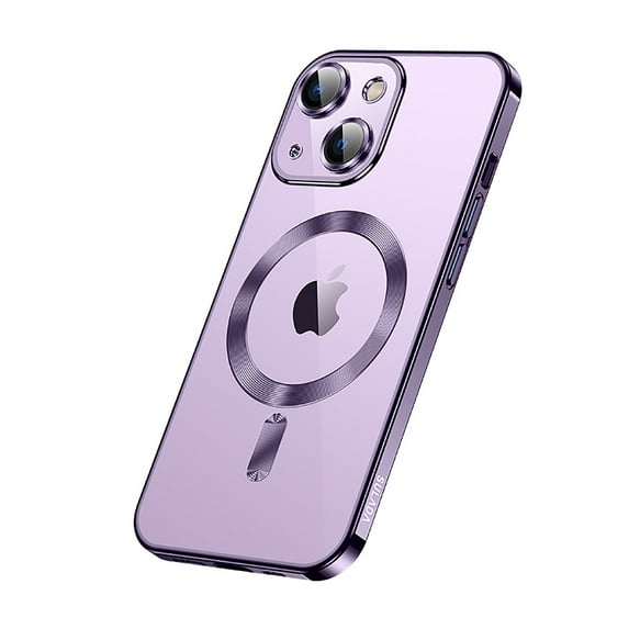 ELEHOLD Plating Clear Case for iPhone 15 -6.1" Transparent Clear Anti-Yellowing Compatible with MagSafe Magnetic Shockproof Slim Case with Camera Lens Protection for iPhone 15,Purple
