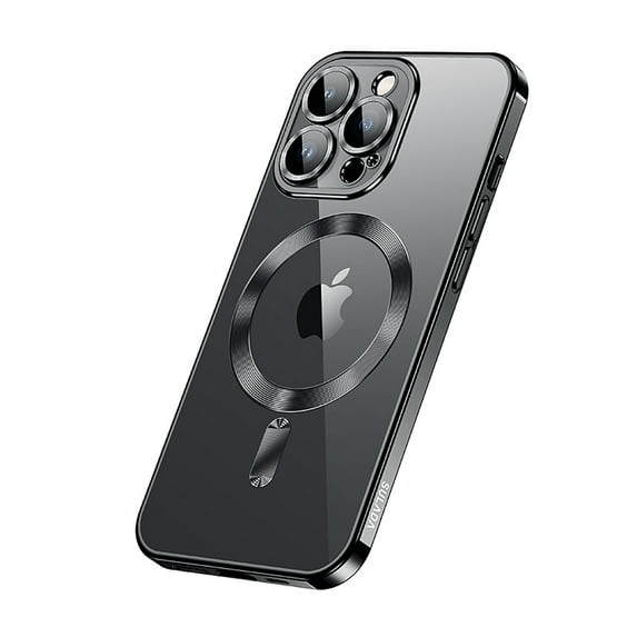 ELEHOLD Plating Clear Case for iPhone 15 Pro 6.1" Transparent Clear Anti-Yellowing Compatible with MagSafe Magnetic Shockproof Slim Case with Camera Lens Protection for iPhone 15 Pro,Black